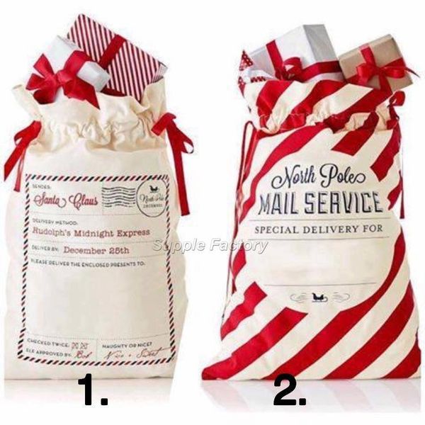 

christmas decorations 20pcs/lot 2021 arrival red stripe santa sacks cotton canvas gift holders candy bag bags