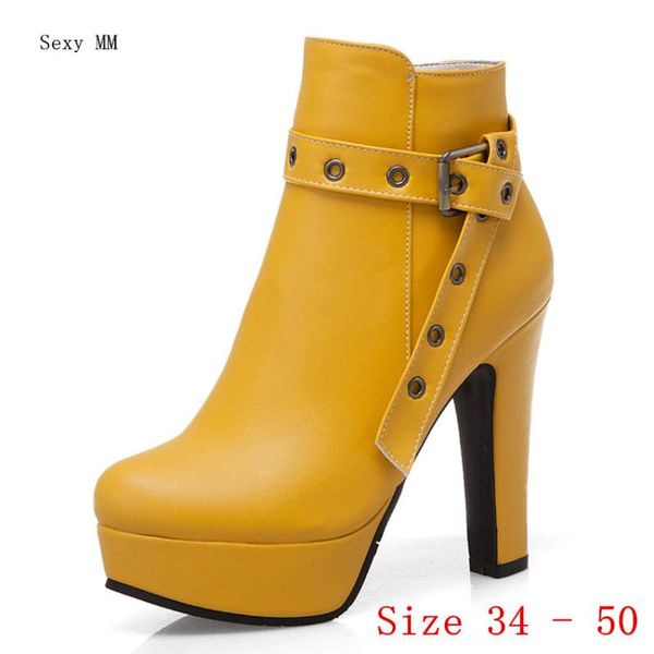 

spring autumn women platform ankle boots woman short high heel shoes plus size 34 - 40 41 42 43 44 45 46 47 48 49 50, Black