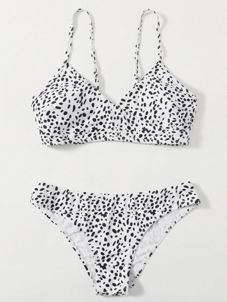 

dalmatian surplice neck bikini swimsuit q9oc#, White;black