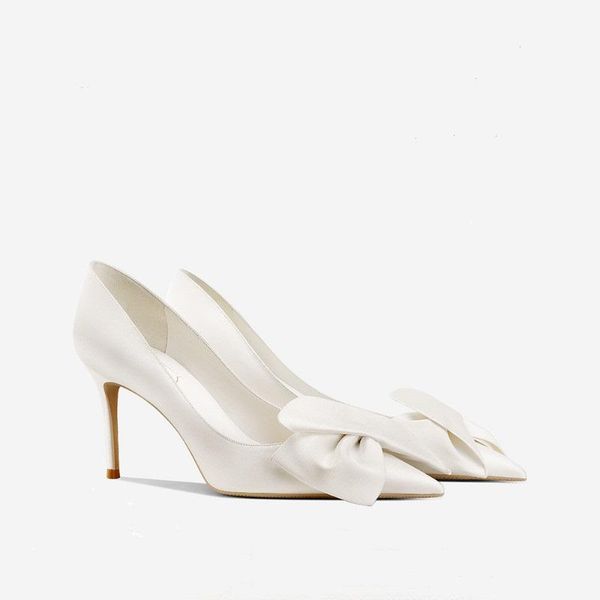 

dress shoes autumn bow satin high-heeled pointed bridal wedding banquet all-match custom-made women's single, Black