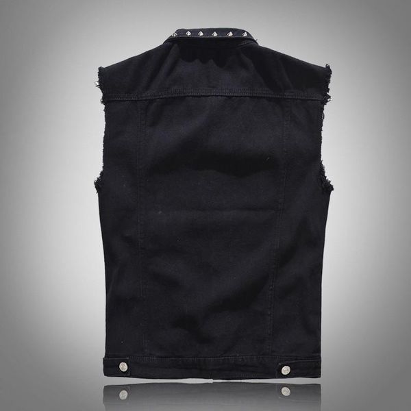 

men's vests spring fashion mens casual denim cotton punk rivets jean sleeveless biker trucker jacket outwear waistcoat plus size 5xl, Black;white