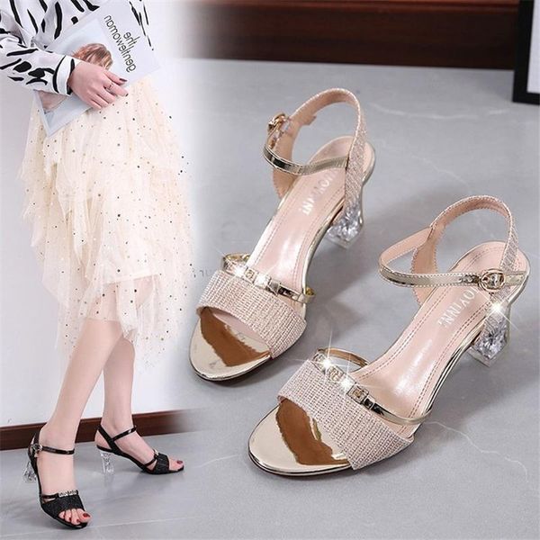 

sandals women's shoes 2021 fashion summer word with thick heel high fish mouth fairy style, Black