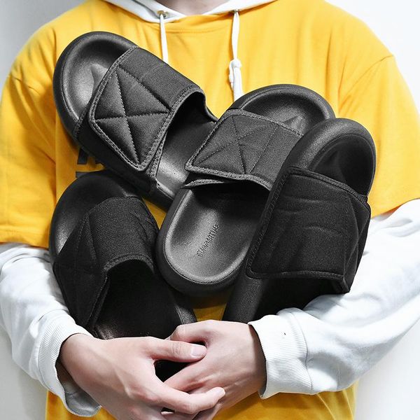 

slippers mens couple beach men canvas slipper ins kanye shoes woman black grey casual wide feet flip flops women
