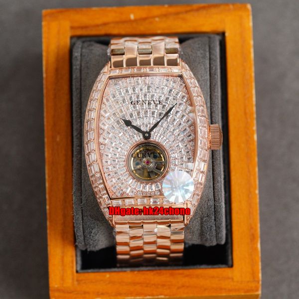 

rrf luxury watches cintrÃ©e curvex 8880 baguette diamond tourbillon automatic mechanical mens watch pavÃ© diamonds dial rose gold bracelet gen, Slivery;brown