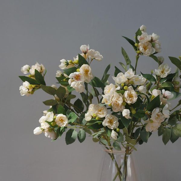 

decorative flowers & wreaths 1pcs artificial rose branch with flocked leaves fake leaf for home living room party decoration shooting props