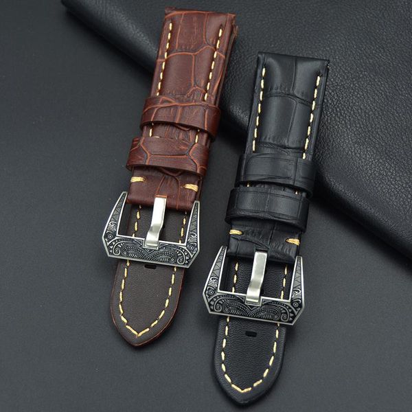 

watch bands 22mm 24mm leather strap watches bracelet watchbands genuine for pam big accessories upscale buckle, Black;brown