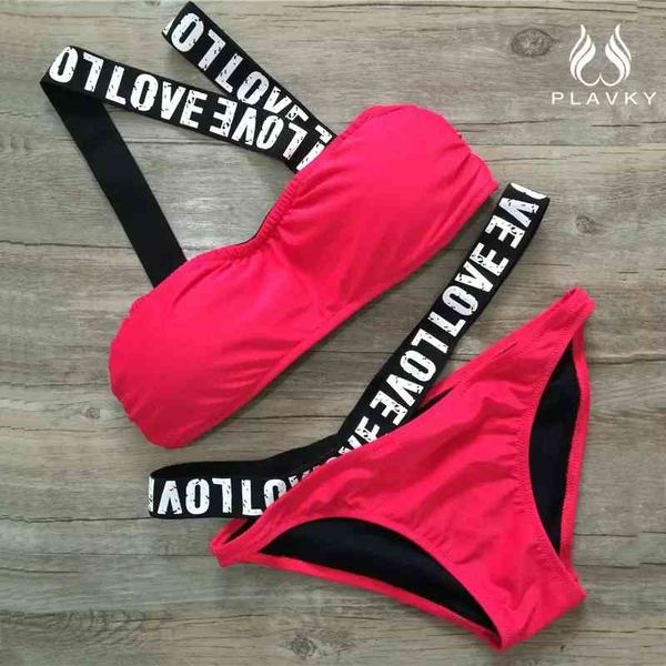 

women's swimwear new women push up bikini ladies bandage swimsuit love letter printed girl beach wear bandeau set ihys, White;black