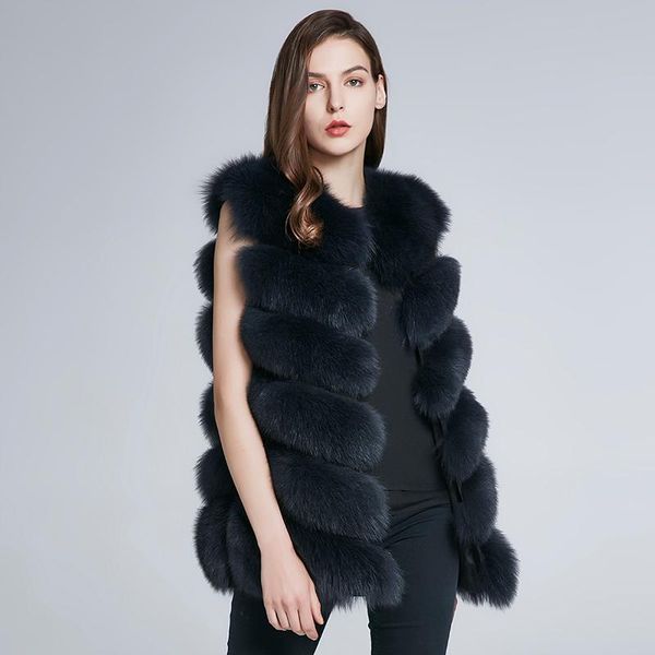 

women's fur & faux jkp winter natural vest women long section coat h6x-65c, Black
