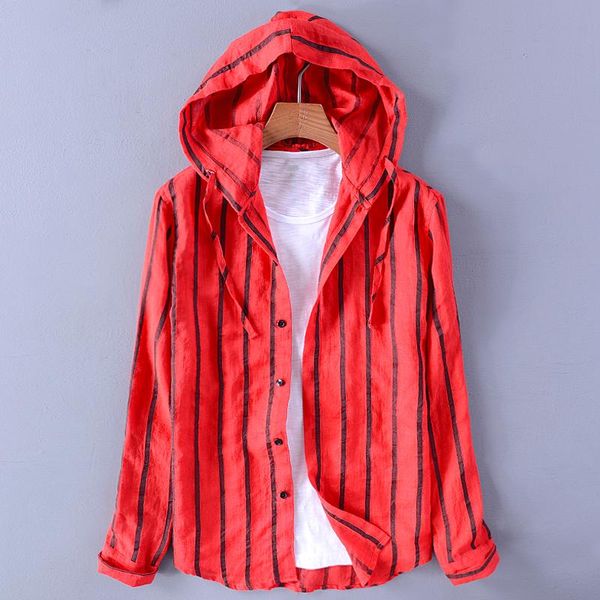 

arrival stripe long sleeve linen shirts men brand casual red shirt mens comfortable hooded for camisa camiseta men's, White;black