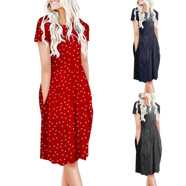 

casual dresses dress 2021 women's fashion solid short sleeve o-neck pockets printed ladies summer daily vestidos de mujer, Black;gray