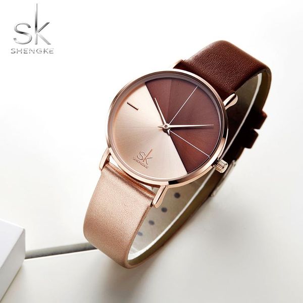 

wristwatches shengke women's watches fashion leather wrist watch vintage ladies irregular clock mujer bayan kol saati montre feminino, Slivery;brown