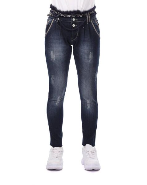 

women's pants & capris blue white belt detailed women jean trousers, Black;white