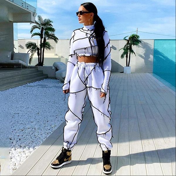 

spring gray knit tracksuit 2 women tracksuits piece set long sleeve patchwork turtleneck tashirt pants pieces casual