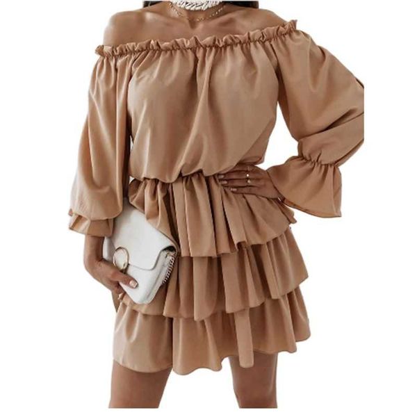 

casual dresses women solid color dress ruffles summer long sleeves spring 6colorsto choose drop, Black;gray