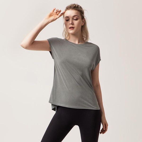 

yoga outfit modal fabric split back beautiful women loose quick-drying running sports short-sleeved outdoor fitness blouse