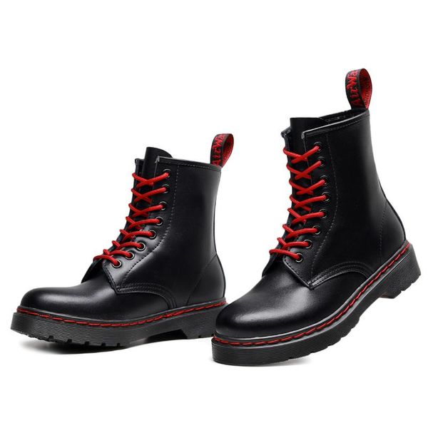 

boots for both men and women leather motorcycle ankle with red stitching1460, Black