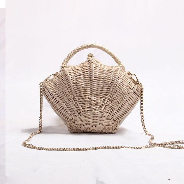 

evening bags shell-shaped chain small messenger bag rattan woven ins shoulder portable beach vacation straw 2021 for women