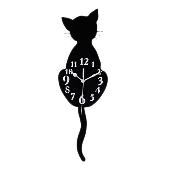 

wall clocks modern 3d digital clock cat swinging tail non ticking pendulum quartz for bedroom home decor gifts