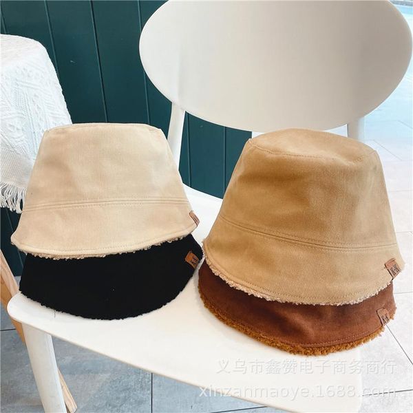 

caps & hats children's hat korea same style lamb cashmere fisherman boys and girls children simple solid color bucket, Yellow