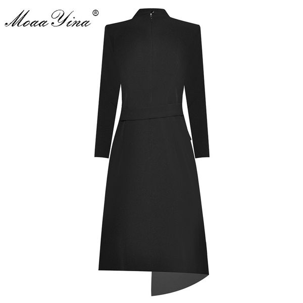 

2021moaayina fashion designer dress spring autumn womens dress stand collar embroidery elegant asymmetrical dresses, Black;gray