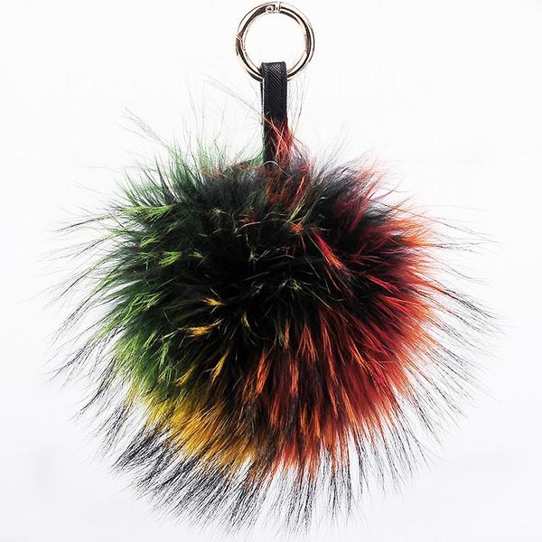 

keychains large raccoon fur ball keychain plush bag pendant jewelry key holder chain pompom, Silver