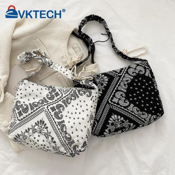 

evening bags fashion women cashew pattern printing pleated canvas shoulder shopping bag casual ladies small tote handbags1