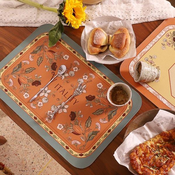 

table cloth retro mat and sketching pu leather buffet flower print heat insulation waterproof cover