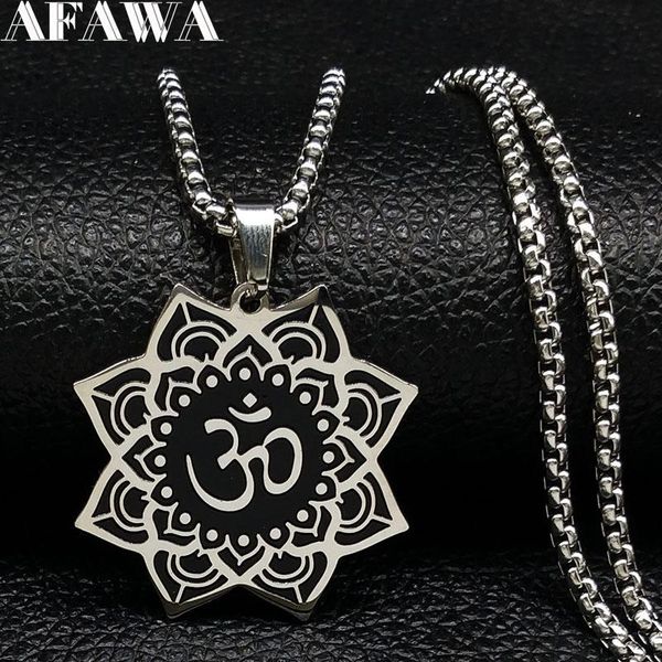

pendant necklaces 2021 fashion yoga lotus stainless steel statement necklace women black silver color spirit jewelry collares n725s01