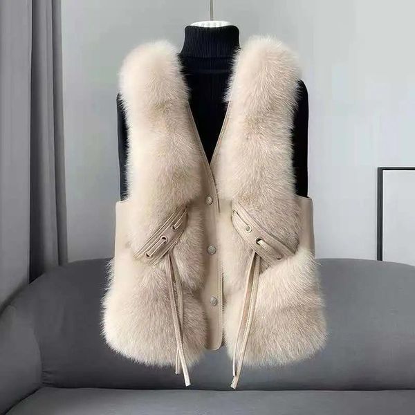 

women's fur & faux 2021 winter leather stitching vest korean loose warm sleeveless slim coats women fashion 6 colors streetwear parkas, Black