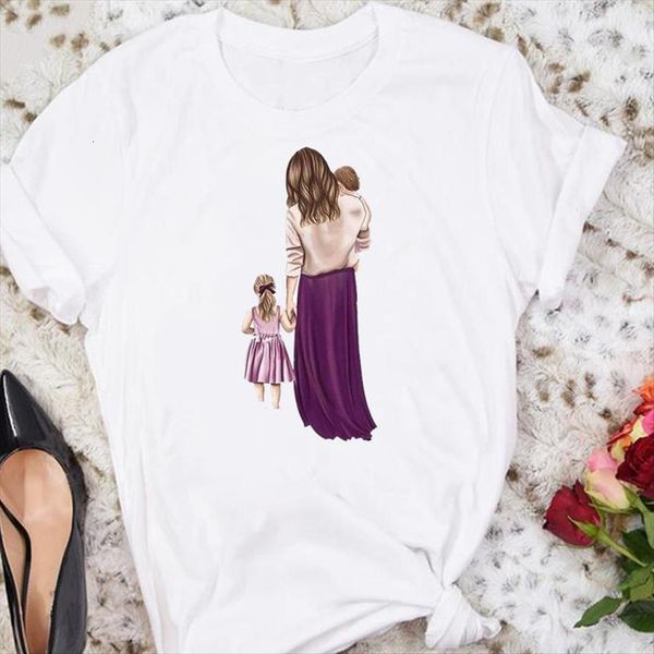

cartoon mom mama daughter women t shirts son short sleeve summer tshirts fashion clothes graphic lady print tee shirt, White