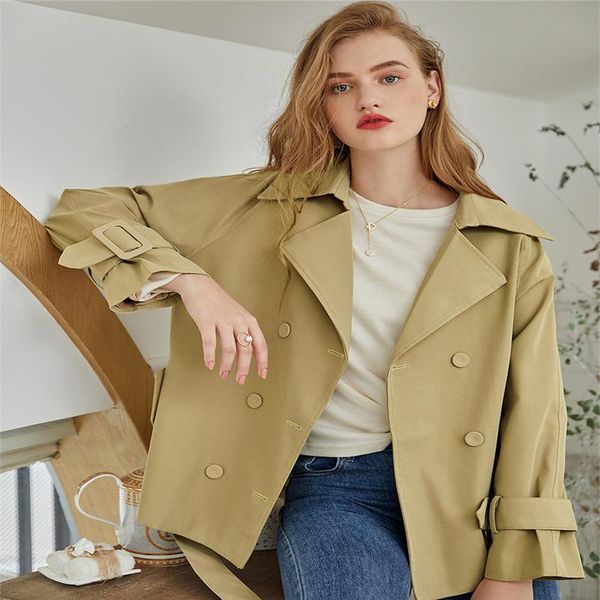 

women's wear 2021 spring and autumn short jacket suit long sleeve windbreaker warm fashion trench coats, Tan;black