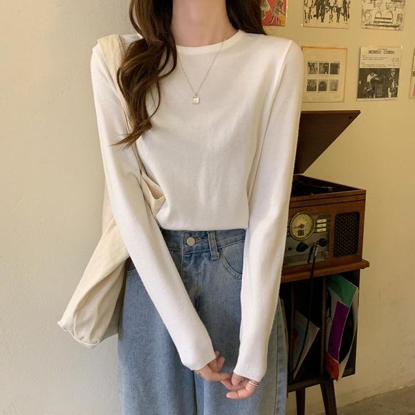 

women's sweaters autumn and winter korean version of the ins wind round neck pullover sweater long-sleeved knitted bottoming shirt wome, White;black