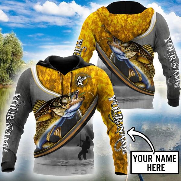 

men's hoodies & sweatshirts 2022 custom name walleye master fishing personalized 3d print for men/women autumn casual pullover zipper, Black