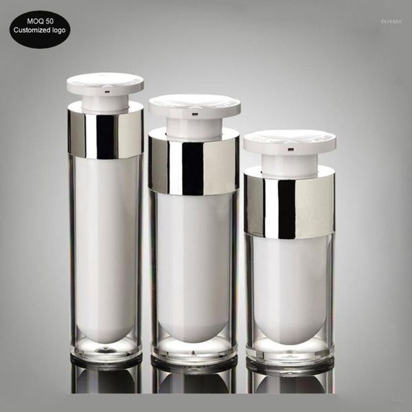 

200pcs/lot silver 15ml 30ml 50ml airless bottle acrylic vacuum pump bottles lotion used for cosmetic packaging storage & jars1