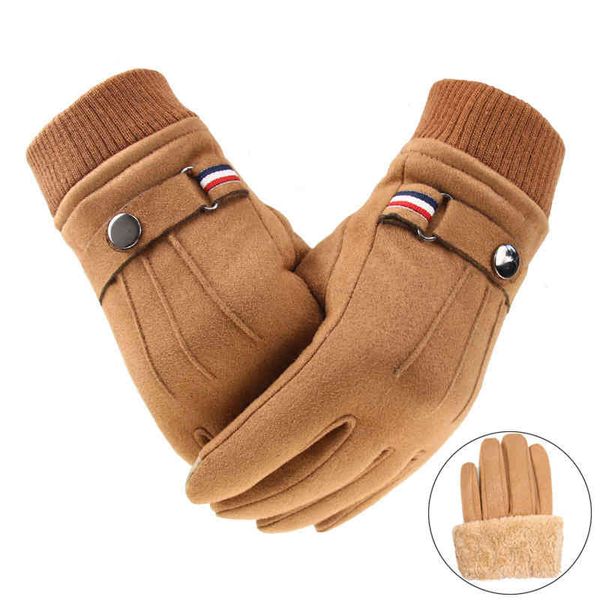 

men' winter suede warm split finger gloves outdoor sport driving buckle design male touch screen mittens, Blue;gray