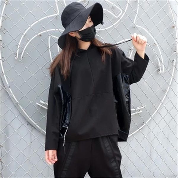 

women's t-shirt spring and autumn hooded bat sleeve casual loose size jacket bf style stitching fashion brand t, White