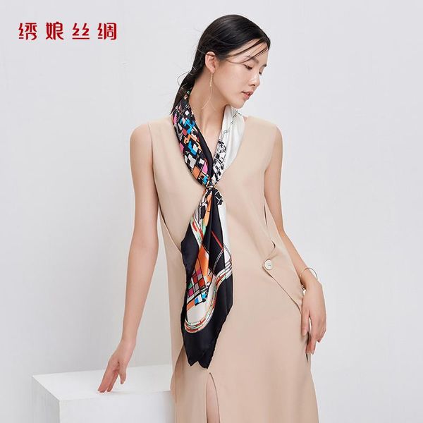 

scarves embroidered past every silk big niang square mulberry scarf shawl exhibition in panama, Blue;gray