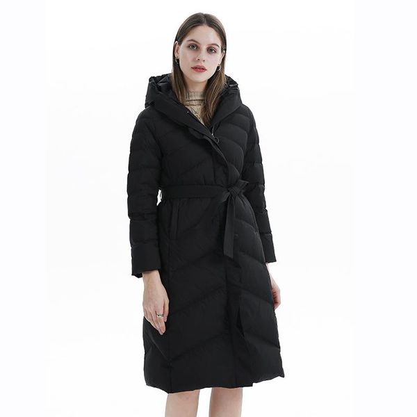 

women's down & parkas hooded ladies long coats flannel oversize black jacket mid-length big pockets women winter thick