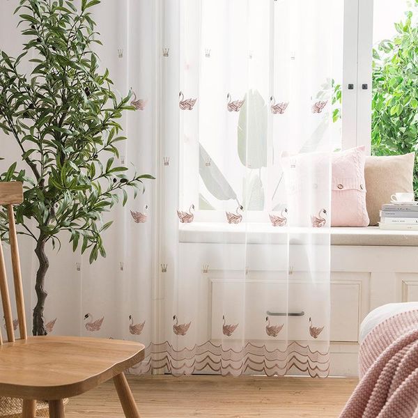 

pink sheer curtains 3*2.6 embroidered living room lace white background kitchen tulle curtain & drapes