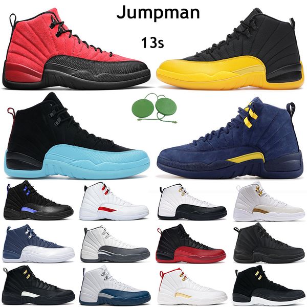 

men basketball shoes jumpman 12s 12 reverse flu game royal taxi michigan university gold indigo gamma blue mens trainers sports sneakers