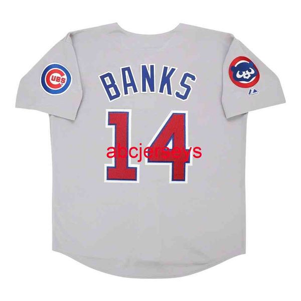 

stitched custom ernie banks 1993 grey road jersey w/ team patch add name number baseball jersey, Black