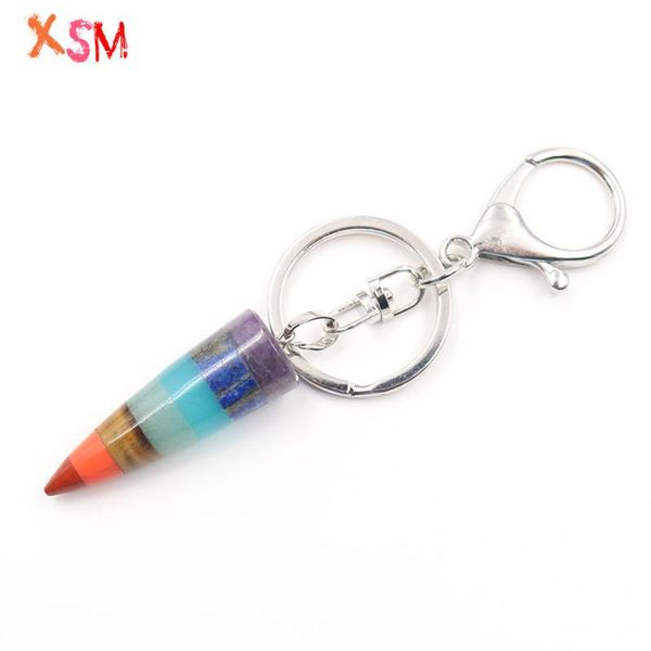 

keychains xinshangmie reiki natural crystal stone 7 chakra yoga pendant pendulum hanging bike car buckle key rings 1pcs, Silver
