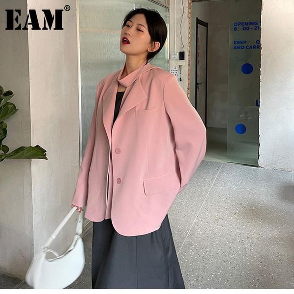 

women's suits & blazers [eam] women pink color ribbon big size blazer lapel long sleeve loose fit jacket fashion tide spring autumn 202, White;black