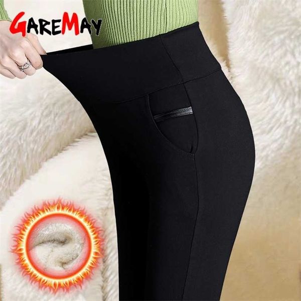 

winter pants for women plus size cashmere thicken fleece trousers female velvet warmed high waist stretch leggings 211130, Black