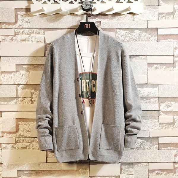 

men's sweaters 2021 autumn simple solid color cardigan sweater v-neck loose casual plus size men long sleeve knitted jacket, White;black