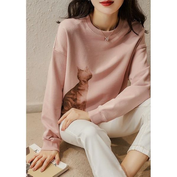 

cute cat terry sweater women's 2021 spring and autumn thin design feels fashionable, Black