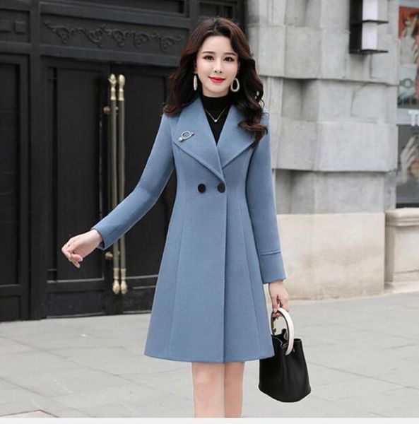 

women's wool & blends 1pcs/lot autumn woolen coat female long large size thick women jacket slim lady clothing coats, Black