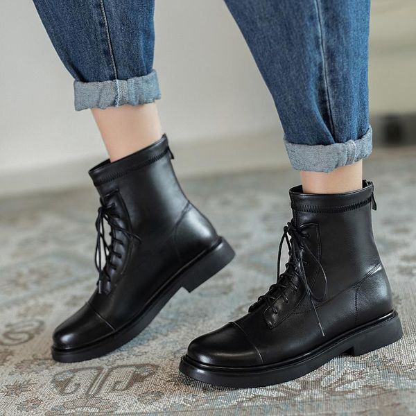 

boots women's ankle motorcycle autumn winter 2021 lace up for woman shoes short botas black flats casual