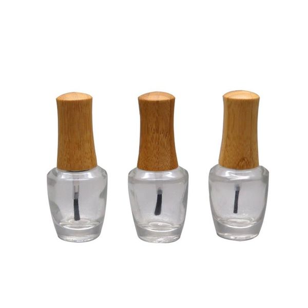 

wholesale 15ml nail gel polish bottles empty glass tubes with brush bar bamboo lid gold bottle black makeup package storage & jars