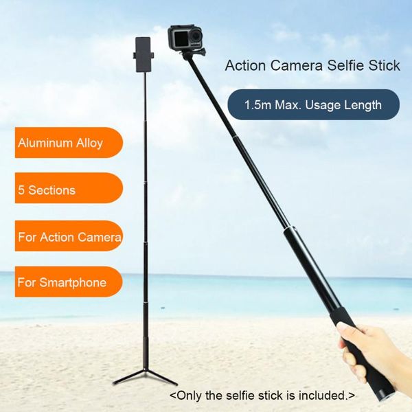

sports camera selfie stick vlog bracket aluminum alloy max.150cm extendable length with 1/4 inch screw for cameras smartphones
